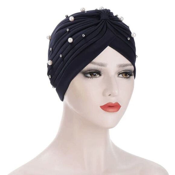 Navy Fashion Pearl Beanie Headwrap - Picture 1 of 1